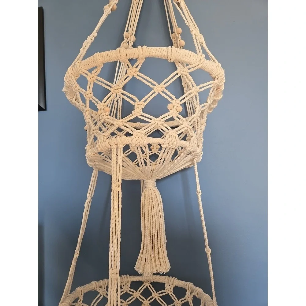 Macrame Plant Hanger 2 Tier Hanging Plant Holder Cotton Rope‎ Flower Boho Decor